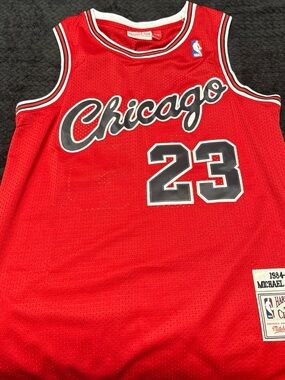 Mitchell & Ness Red Basketball Jersey with Black and White Trim